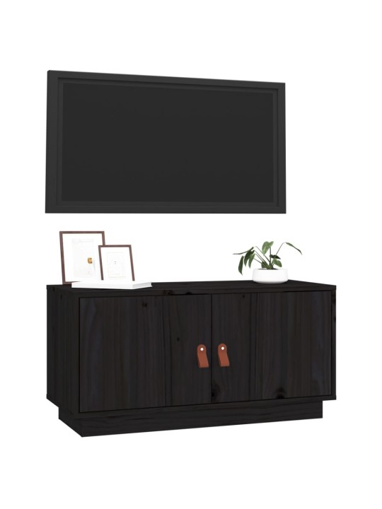 Tv skapītis, melns, 80x34x40 cm, priedes masīvkoks