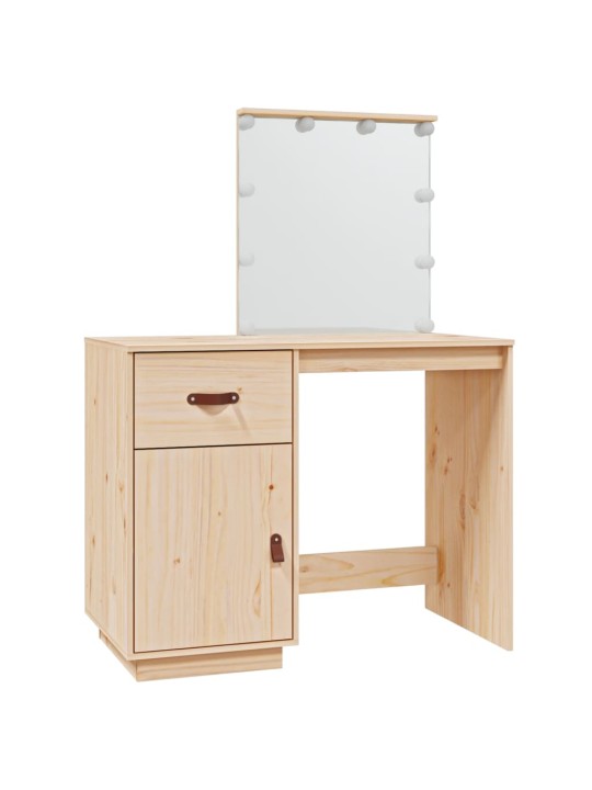 Spoguļgaldiņš ar LED, balts, 95x50x133,5 cm, priedes masīvkoks