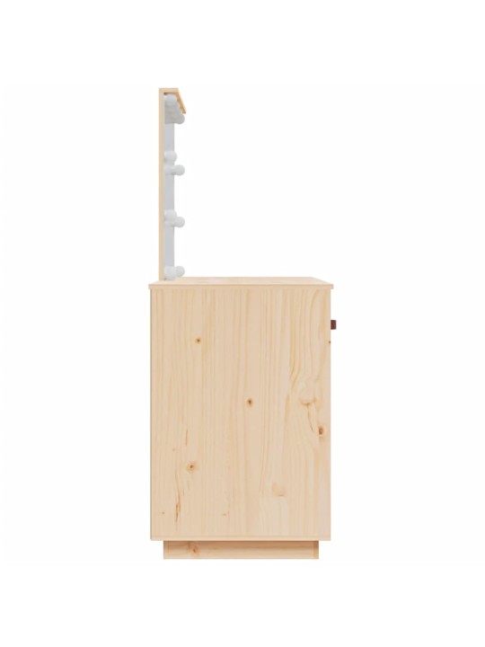 Spoguļgaldiņš ar LED, balts, 95x50x133,5 cm, priedes masīvkoks