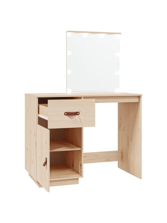 Spoguļgaldiņš ar LED, balts, 95x50x133,5 cm, priedes masīvkoks