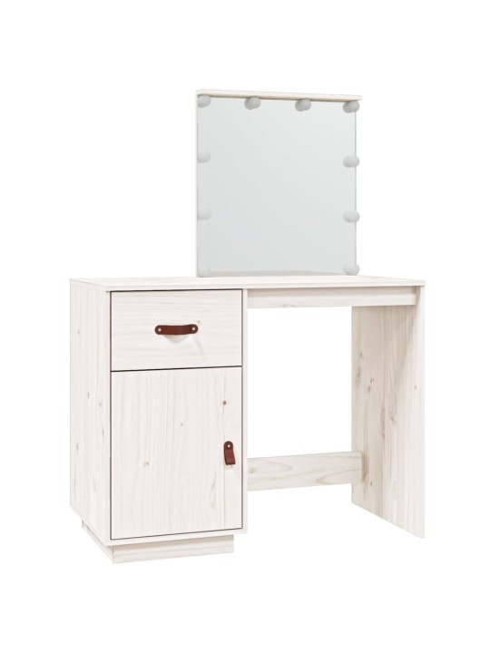 Spoguļgaldiņš ar led, balts, 95x50x133,5 cm, priedes masīvkoks