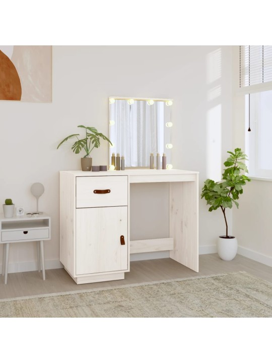Spoguļgaldiņš ar led, balts, 95x50x133,5 cm, priedes masīvkoks