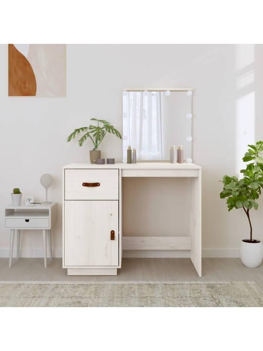 Spoguļgaldiņš ar led, balts, 95x50x133,5 cm, priedes masīvkoks