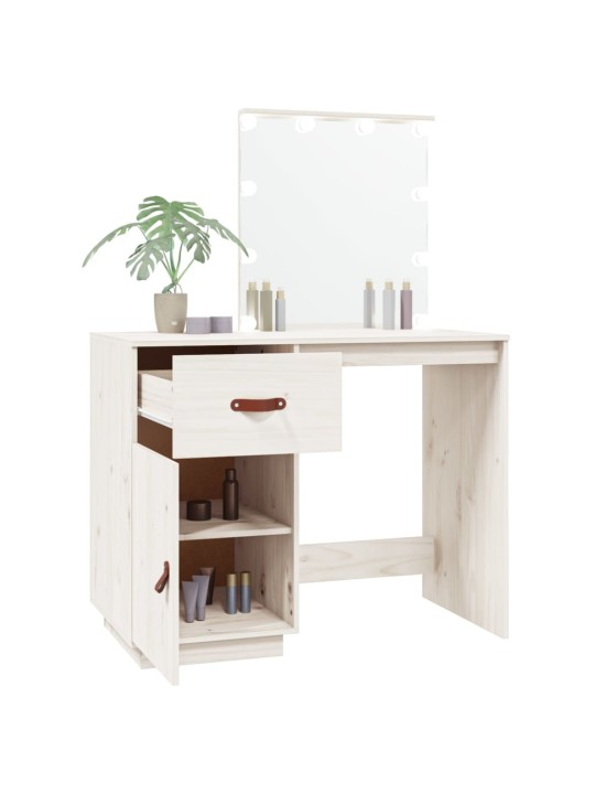 Spoguļgaldiņš ar led, balts, 95x50x133,5 cm, priedes masīvkoks