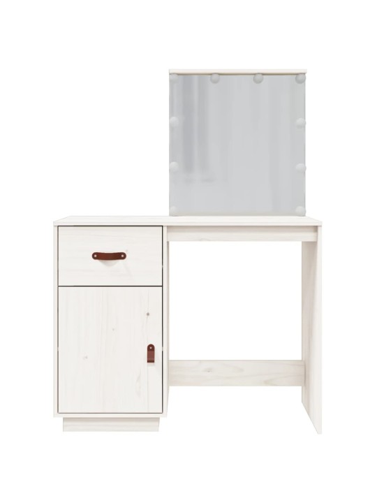 Spoguļgaldiņš ar led, balts, 95x50x133,5 cm, priedes masīvkoks
