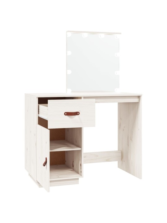 Spoguļgaldiņš ar led, balts, 95x50x133,5 cm, priedes masīvkoks
