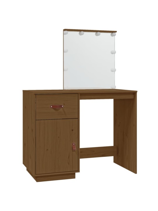 Spoguļgaldiņš ar led, brūns, 95x50x133,5 cm, priedes masīvkoks