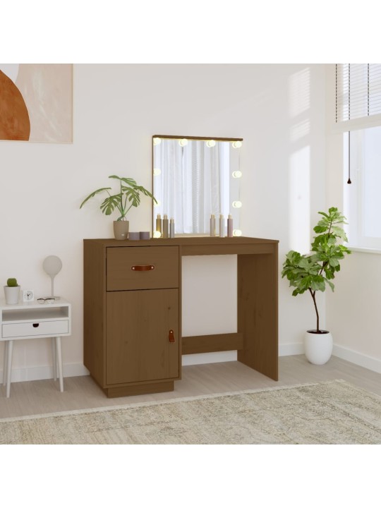 Spoguļgaldiņš ar led, brūns, 95x50x133,5 cm, priedes masīvkoks