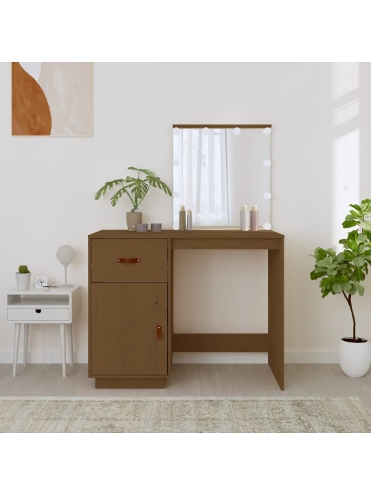 Spoguļgaldiņš ar led, brūns, 95x50x133,5 cm, priedes masīvkoks