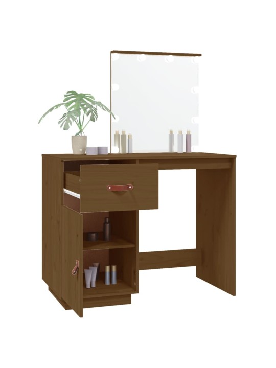 Spoguļgaldiņš ar led, brūns, 95x50x133,5 cm, priedes masīvkoks