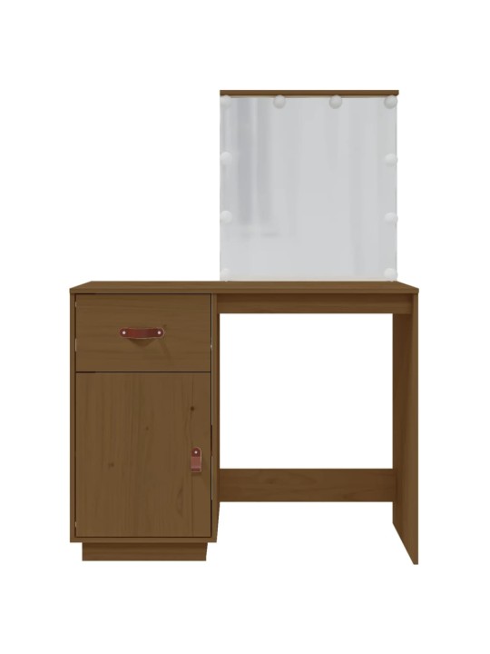 Spoguļgaldiņš ar led, brūns, 95x50x133,5 cm, priedes masīvkoks