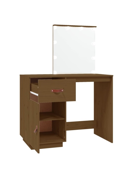 Spoguļgaldiņš ar led, brūns, 95x50x133,5 cm, priedes masīvkoks