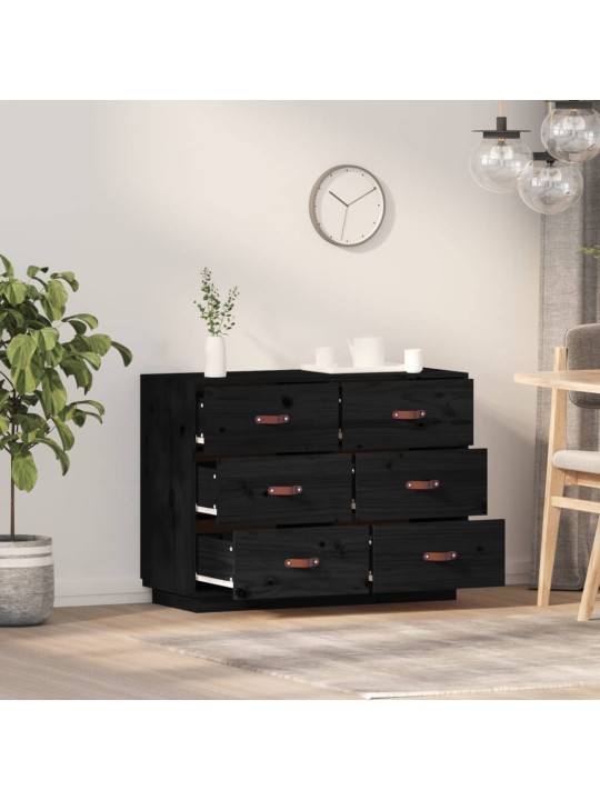Kumode, melna, 100x40x75 cm, priedes masīvkoks