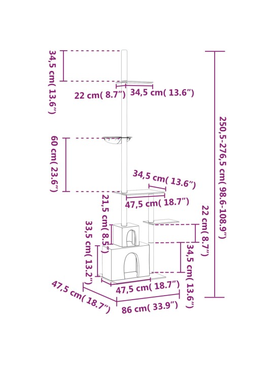 Kaķu māja līdz griestiem, krēmkrāsas, 250,5-276,5 cm