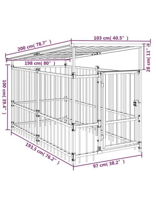 Suņu voljērs ar jumtu, 1,88 m², tērauds