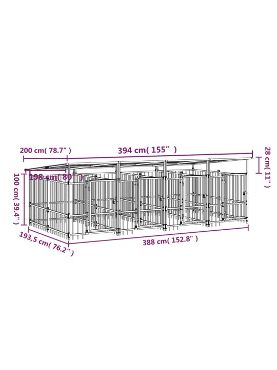 Suņu voljērs ar jumtu, 7,51 m², tērauds