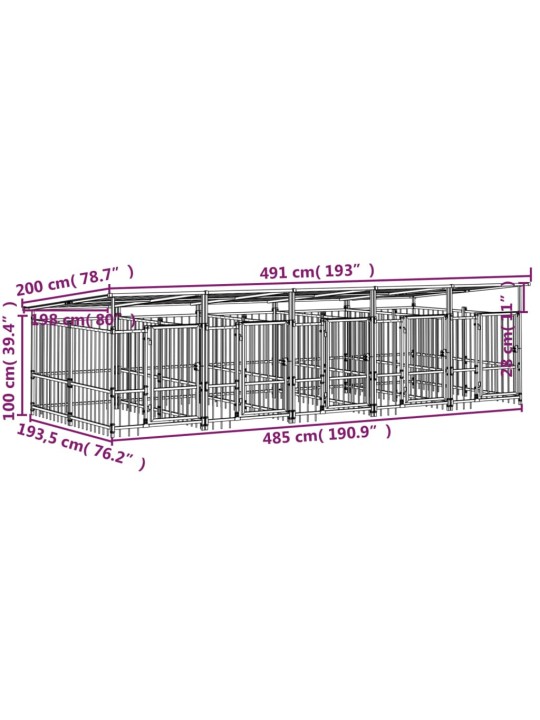 Suņu voljērs ar jumtu, 9,38 m², tērauds