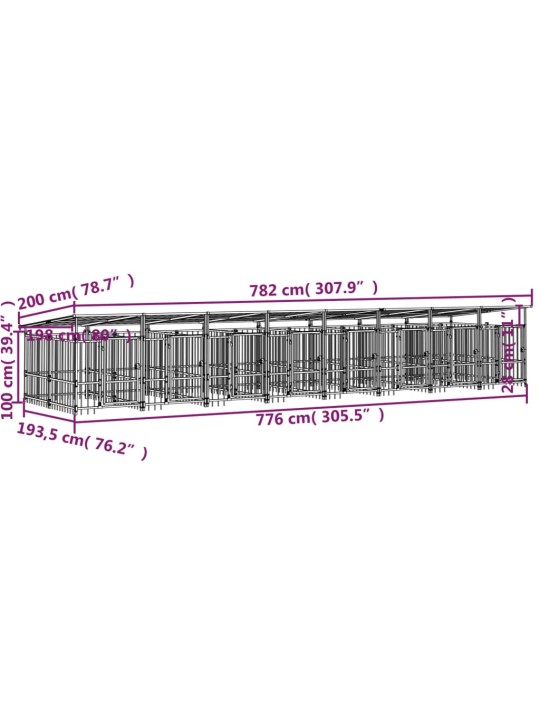 Suņu voljērs ar jumtu, 15,02 m², tērauds