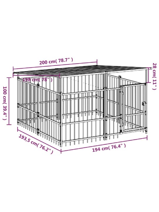 Suņu voljērs ar jumtu, 3,75 m², tērauds