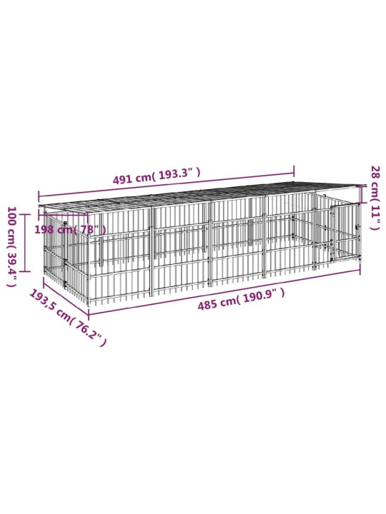 Suņu voljērs ar jumtu, 9,38 m², tērauds