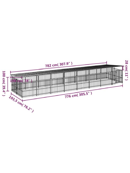 Suņu voljērs ar jumtu, 15,02 m², tērauds