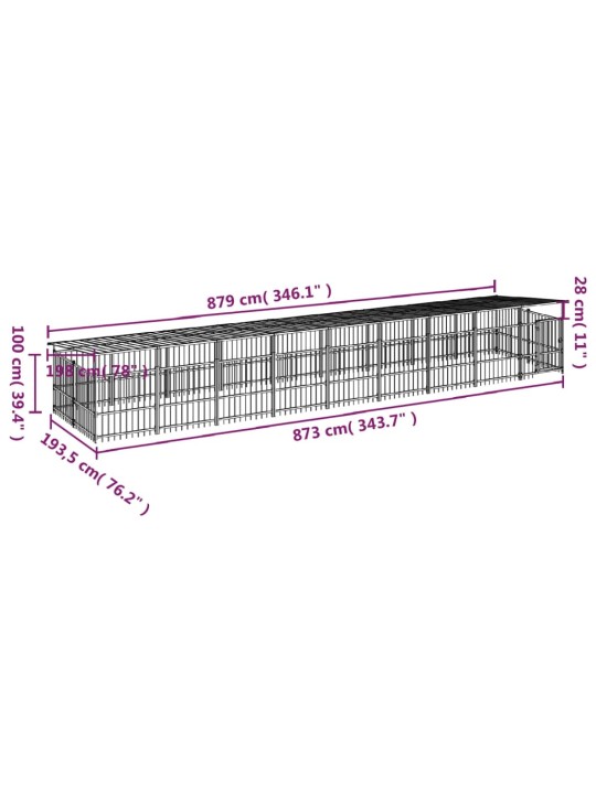 Suņu voljērs ar jumtu, 16,89 m², tērauds