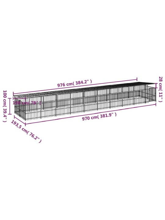 Suņu voljērs ar jumtu, 18,77 m², tērauds