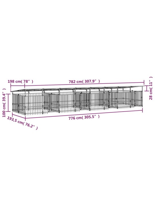 Suņu voljērs ar jumtu, 15,02 m², tērauds