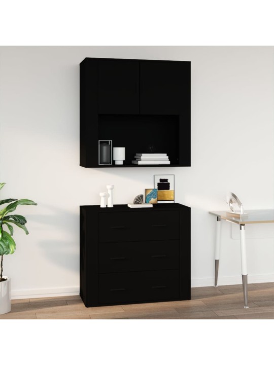 Sienas plaukts, melns, 80x33x80 cm, inženierijas koks