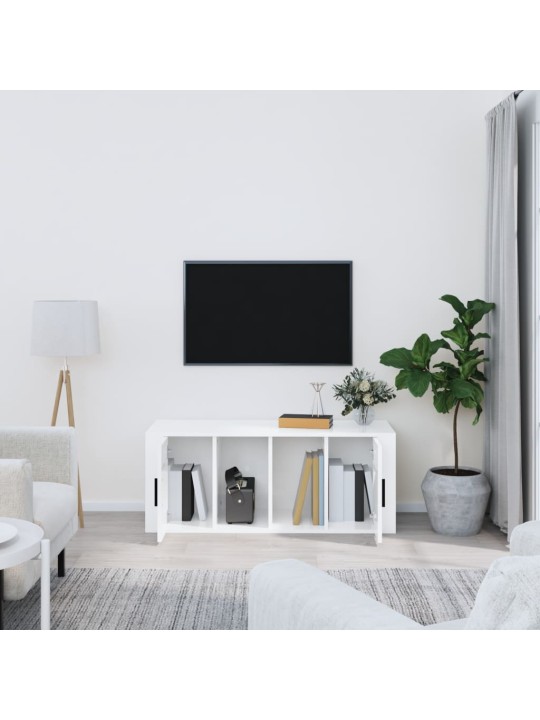 Tv skapītis, spīdīgi balts, 100x35x40 cm, inženierijas koks