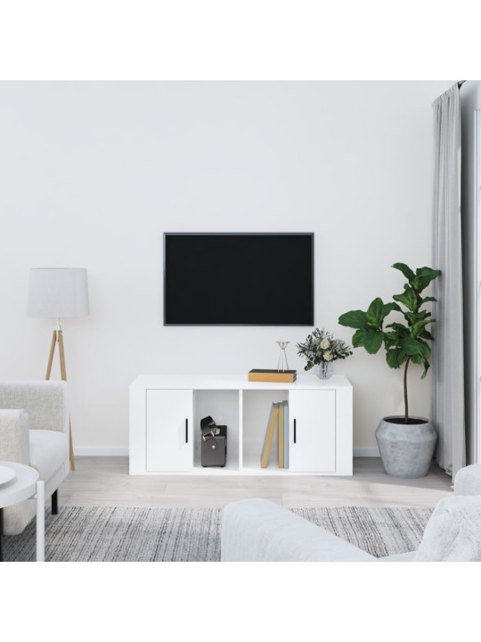 Tv skapītis, spīdīgi balts, 100x35x40 cm, inženierijas koks