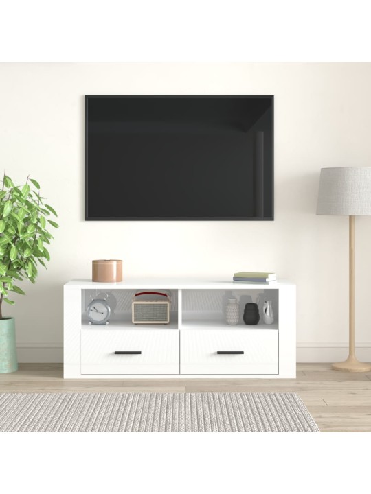 Tv skapītis, spīdīgi balts, 100x35x40 cm, inženierijas koks