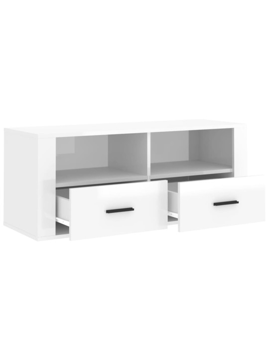 Tv skapītis, spīdīgi balts, 100x35x40 cm, inženierijas koks