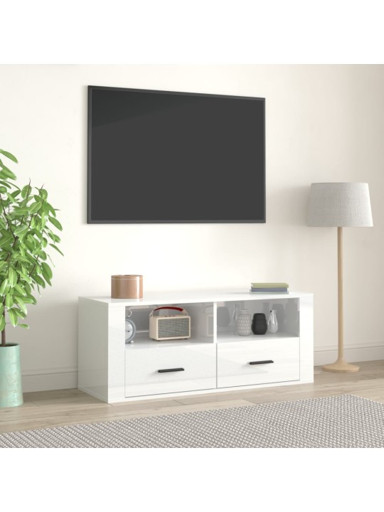 Tv skapītis, spīdīgi balts, 100x35x40 cm, inženierijas koks