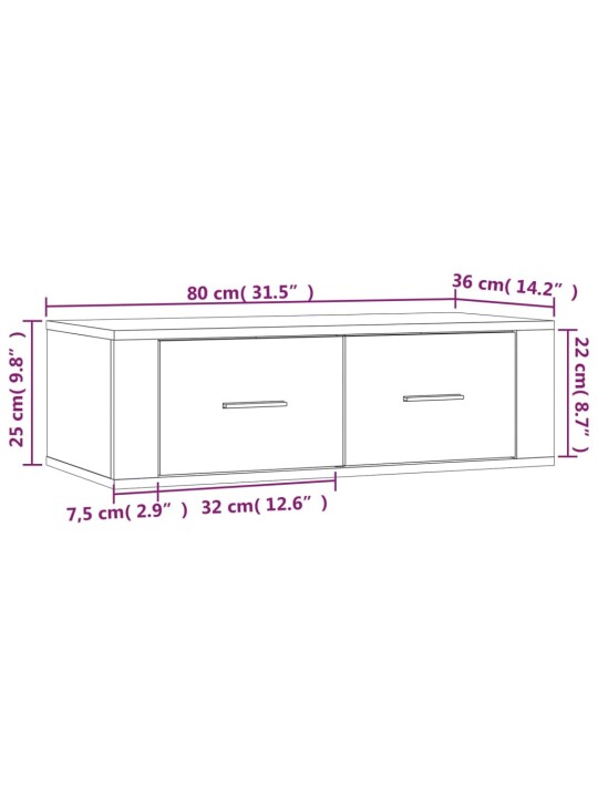 Piekarams tv skapītis, balts, 80x36x25 cm, inženierijas koks