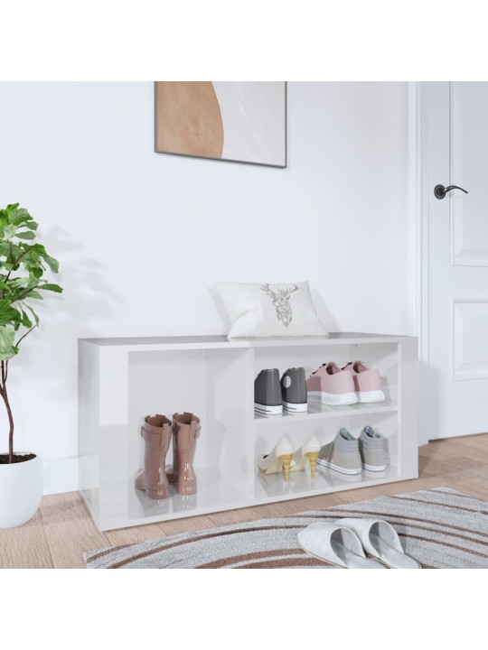 Apavu plaukts, spīdīgi balts, 100x35x45 cm, inženierijas koks