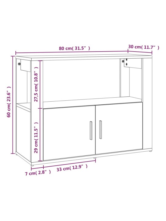 Kumode, balta, 80x30x60 cm, inženierijas koks