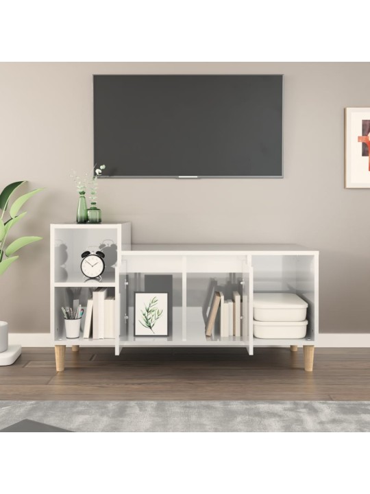 Tv skapītis, spīdīgi balts, 100x35x55 cm, inženierijas koks