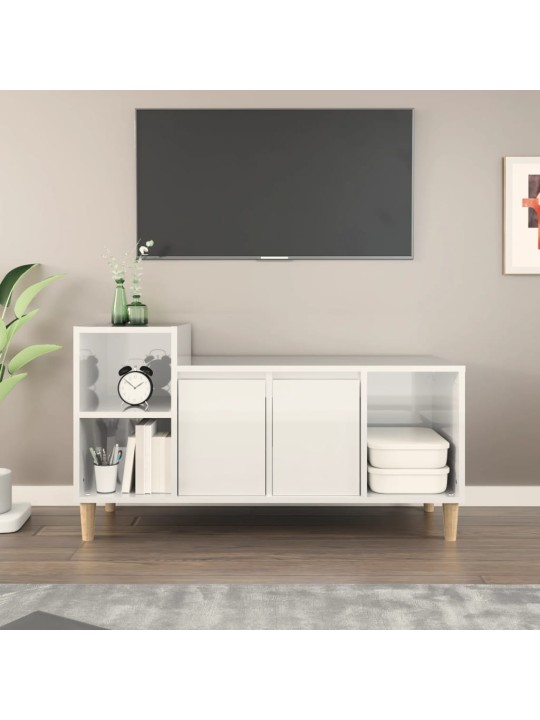 Tv skapītis, spīdīgi balts, 100x35x55 cm, inženierijas koks