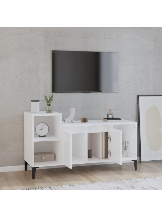 Tv skapītis, spīdīgi balts, 100x35x55 cm, inženierijas koks