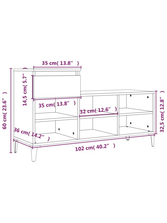 Apavu plaukts, balts, 102x36x60 cm, inženierijas koks
