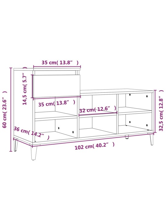 Apavu plaukts, melns, 102x36x60 cm, inženierijas koks
