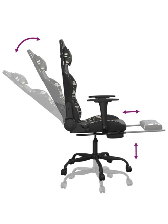 Datorkrēsls ar kāju balstu, melna un kamuflāžas mākslīgā āda