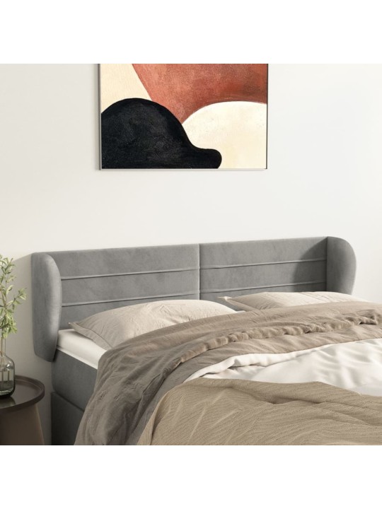 Galvgalis ar malām, gaiši pelēks samts, 147x23x78/88 cm