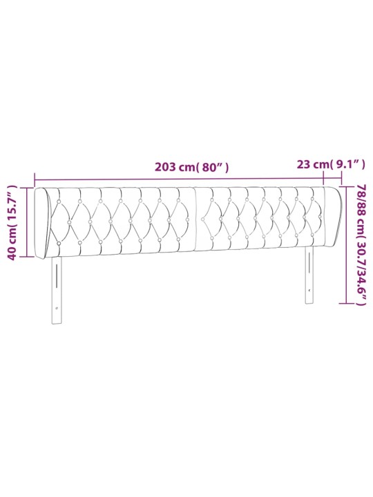 Galvgalis ar malām, 203x23x78/88 cm, tumši pelēks audums