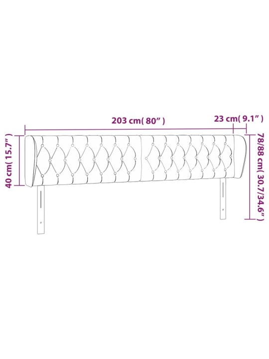 Galvgalis ar malām, melns samts, 203x23x78/88 cm