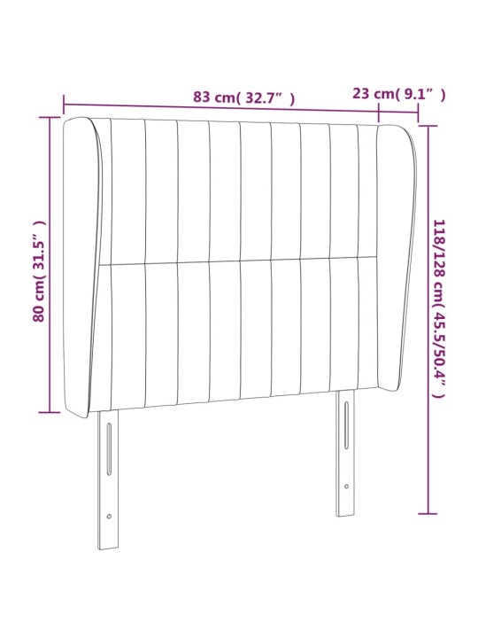 Galvgalis ar malām, 83x23x118/128 cm, tumši pelēks samts