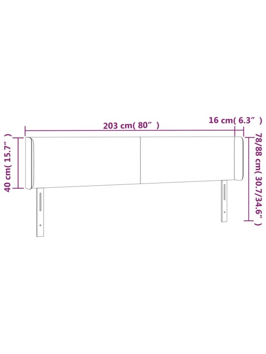 Galvgalis ar malām, 203x16x78/88 cm, zils audums