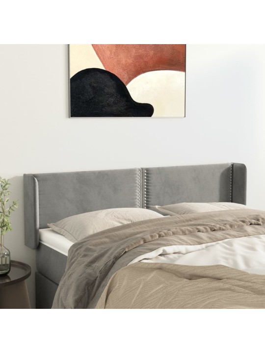 Galvgalis ar malām, gaiši pelēks samts, 147x16x78/88 cm
