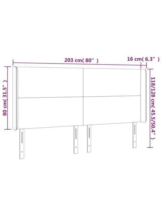 Galvgalis ar malām, 203x16x118/128 cm, tumši pelēks audums